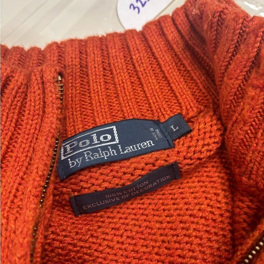 Polo Ralph Lauren 1/4 Zip Orange 100% Cotton Pullover Sweater Men Size Large